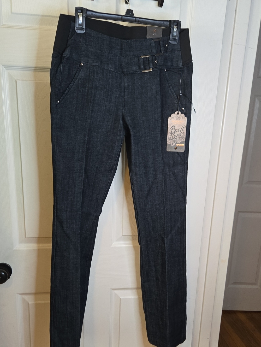 Boom Boom Jeans Dark Gray/Black Skinny Jeans with Belt Detail